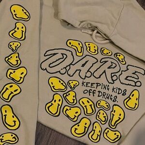 D.A.R.E Cream Hoodie with Yellow Smiley Faces